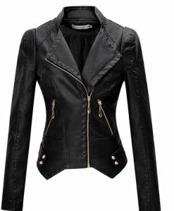Ladies Black Slim Fit Biker Leather Jacket