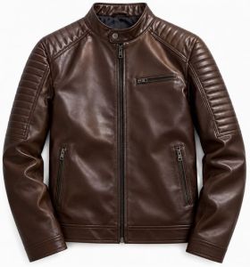 Mens Dark Brown CAF Racer Leather Jacket