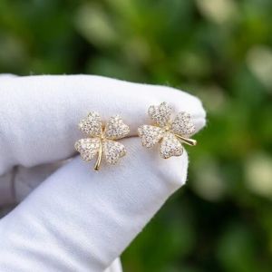 0.50 Ctw Real Lab Grown Diamond Four Leaf Clover Earring Set
