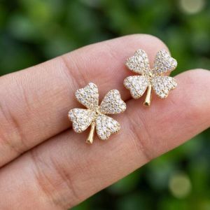 0.50 Ctw Real Lab Grown Diamond Four Leaf Clover Earring Set