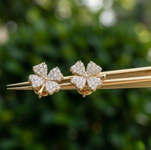 0.50 Ctw Real Lab Grown Diamond Four Leaf Clover Earring Set
