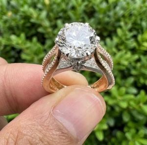 14K Two Tone Gold Triple Row Split Shank Ring