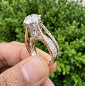 14K Two Tone Gold Triple Row Split Shank Ring