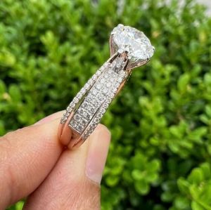 14K Two Tone Gold Triple Row Split Shank Ring