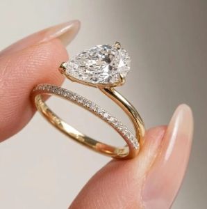 22k Pear Shaped Center Stone Lab Grown Diamond Engagement Ring