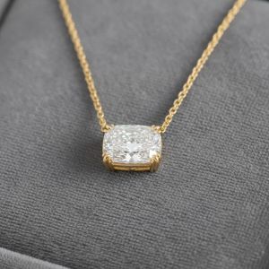22K Yellow Gold Cushion Cut Lab Grown Diamond Pendant