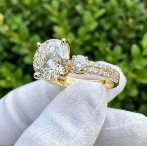 3.70 CT Lab Grown Diamond Three Stone Engagement Ring