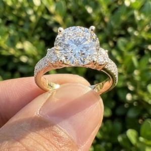 3.70 CT Lab Grown Diamond Three Stone Engagement Ring