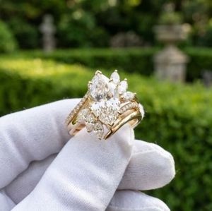 3CT Marquise Cut E VVS2/VS1 Lab Grown Diamond Engagement Ring Set