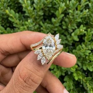 3CT Marquise Cut E VVS2/VS1 Lab Grown Diamond Engagement Ring Set