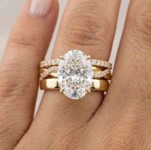 3CT Oval Cut Lab Grown Diamond Triple Pavé Band Ring