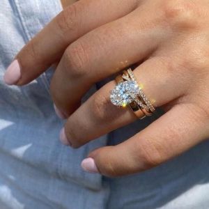 3CT Oval Cut Lab Grown Diamond Triple Pavé Band Ring