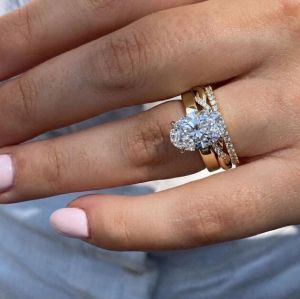 3CT Oval Cut Lab Grown Diamond Triple Pavé Band Ring