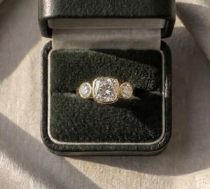 3CTW Carat Cushion Cut E VVS2/VS1 Lab Grown Diamond 3 Stone Ring