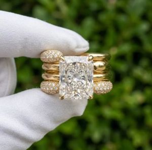 4 Piece Yellow Gold Lab Grown Diamond Matching Wedding Band Ring Set