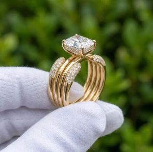 4 Piece Yellow Gold Lab Grown Diamond Matching Wedding Band Ring Set