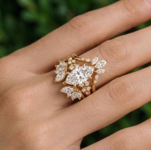 4CT IGI Certified Marquise Lab Grown Diamond Ring Set