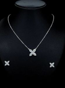 6CTW Lab Grown Diamond Marquise Flower Pendant Necklace &AMP; Stud Earrings Set