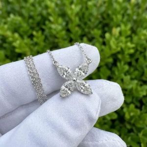 6CTW Lab Grown Diamond Marquise Flower Pendant Necklace &AMP; Stud Earrings Set