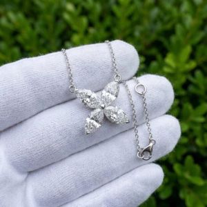6CTW Lab Grown Diamond Marquise Flower Pendant Necklace &AMP; Stud Earrings Set