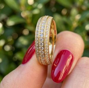 6mm Wide Triple Row Lab Grown Diamond Wedding Band Ring
