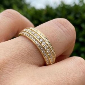 6mm Wide Triple Row Lab Grown Diamond Wedding Band Ring