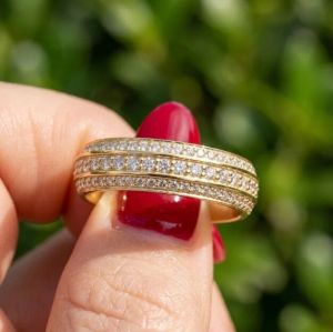 6mm Wide Triple Row Lab Grown Diamond Wedding Band Ring