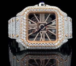 Fancy Custom Made Skeleton Square Dial Moissanite Diamond Watch