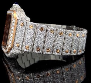 Fancy Custom Made Skeleton Square Dial Moissanite Diamond Watch