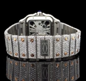Fancy Custom Made Skeleton Square Dial Moissanite Diamond Watch