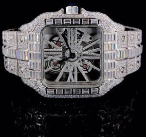 Fancy Custom Made Skeleton Square Dial VVS Watch