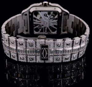 Fancy Custom Made Skeleton Square Dial VVS Watch