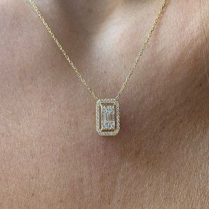 Gold Baguette Cz Necklace Pendant