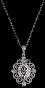 Oval Cut Diamond Halo Pendant Necklace
