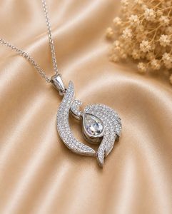 Pear Cut Diamond Swan Pendant Necklace
