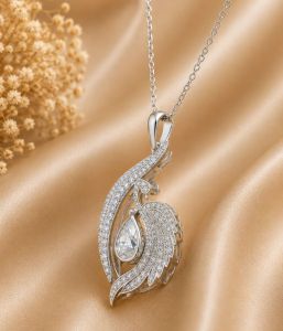 Pear Cut Diamond Swan Pendant Necklace