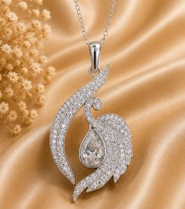 Pear Cut Diamond Swan Pendant Necklace