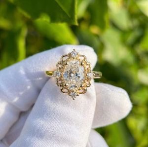 Vintage Inspired 2CT Oval IGI Certified Lab Grown Diamond Halo Ring