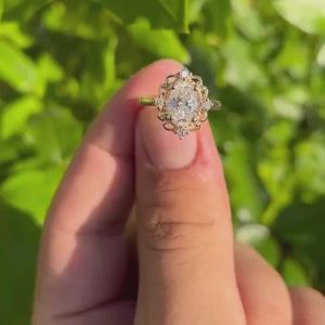 Vintage Inspired 2CT Oval IGI Certified Lab Grown Diamond Halo Ring