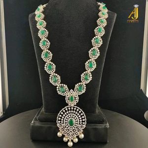Green Emerald Diamond Long Necklace