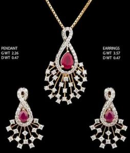 Pink Ruby Studded Diamond Pendant Set