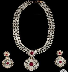 Real Diamond White Gold Long Necklace Set