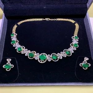 White and Green Wedding Diamond Necklace Set