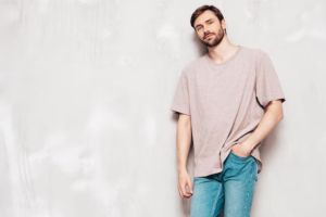 Mens Beige Cotton T-Shirt