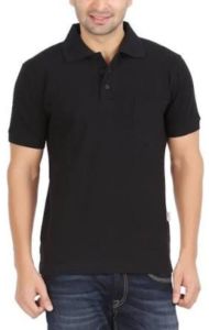 Mens Solid Black Polo Collar T-Shirt
