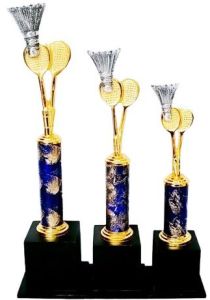 Golden Dual Racket Badminton Trophy
