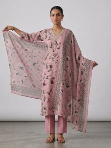 Ladies Blush Pink Floral Cotton Ethnic Suit