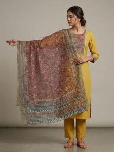 Ladies Mustard Printed Cotton Ethnic Suit
