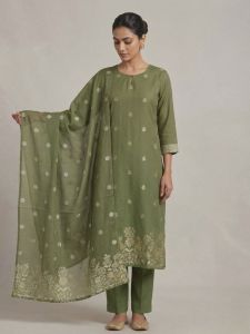 Ladies Olive Cotton Suit Set