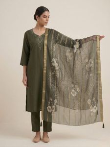 Ladies Olive Embroidered Party Wear Suit